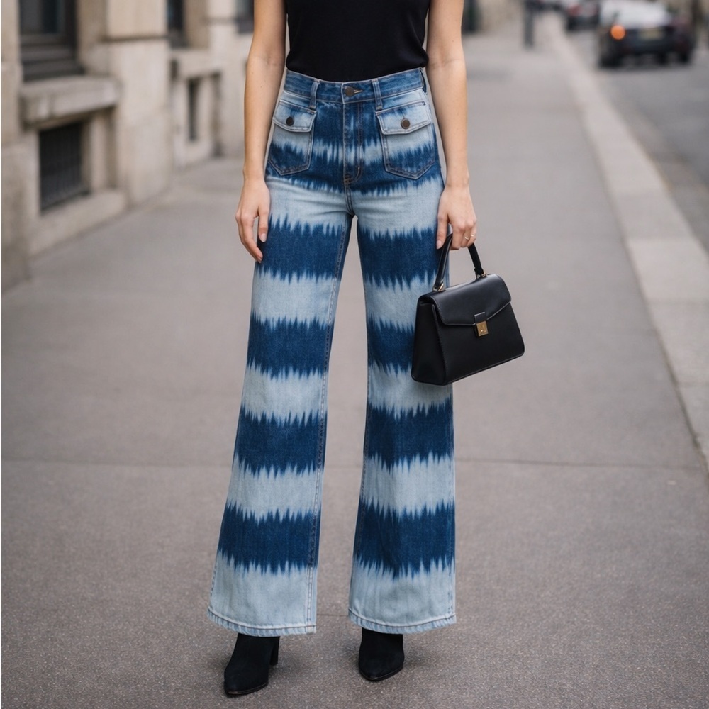 Gerard Darel Tie Dye Wide Leg Jeans High Rise Denim EU 34 US 2